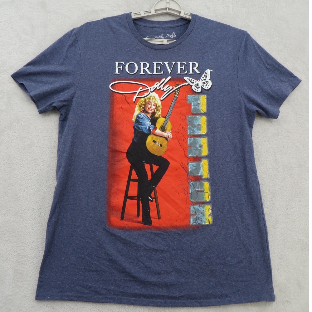 Dolly Parton Forever Dolly T Shirt Mens Large Blue Guitar Butterfly Graphic